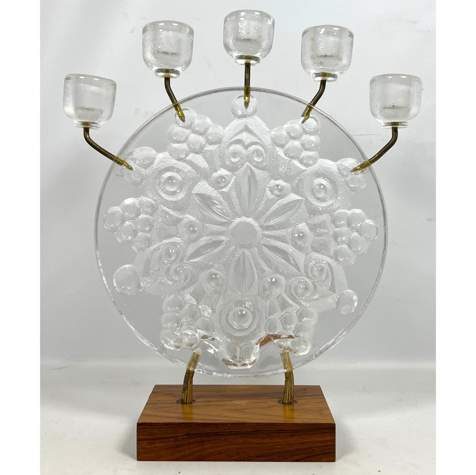 Skruf Sweden Lead Crystal Candle Holder. Wood base. (1 of 12)