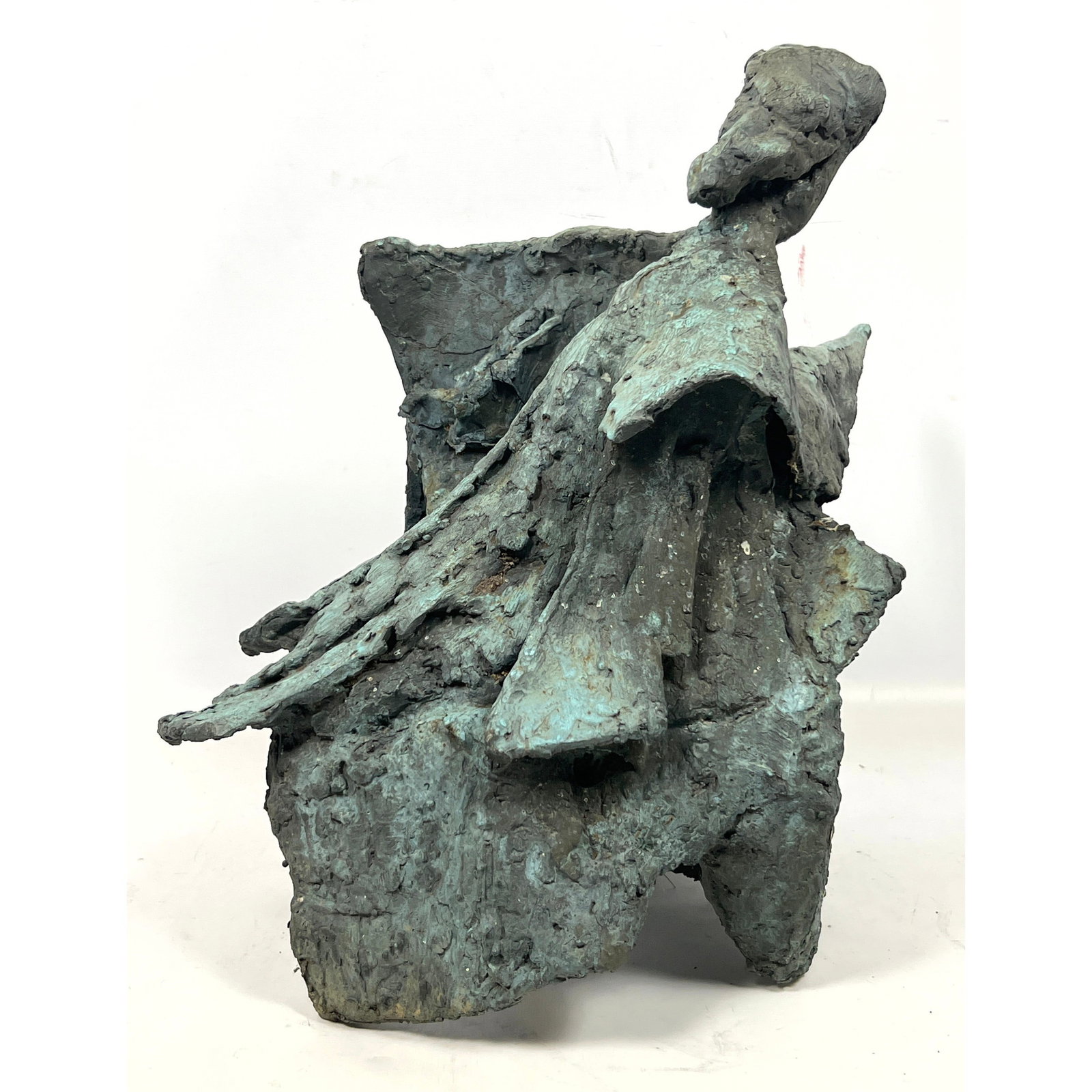 Bronze Figural Sculpture. Green Patina Seated Form. Brutalist Abstract Design.: Bronze Figural Sculpture. Green Patina Seated Form. Brutalist Abstract Design. Dimensions: Height: 15 inches, Width: 14 inches, Depth: 12 inches. - Seat Height: 18 inches --- - We offer curbside deliv