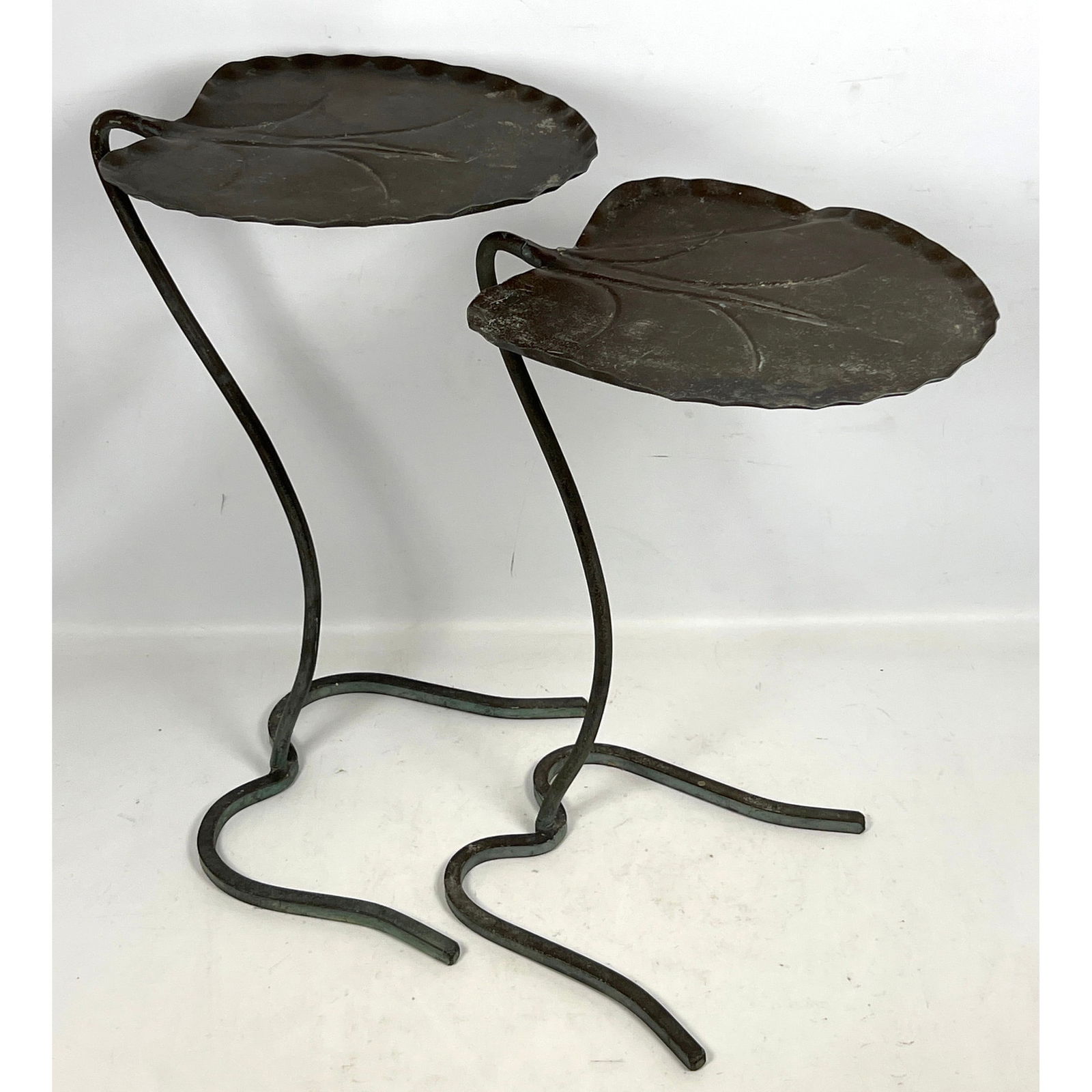 2pc Salterini Nesting Leaf Form Garden Side Tables. Black iron. Outdoor, Patio, Deck. (1 of 11)