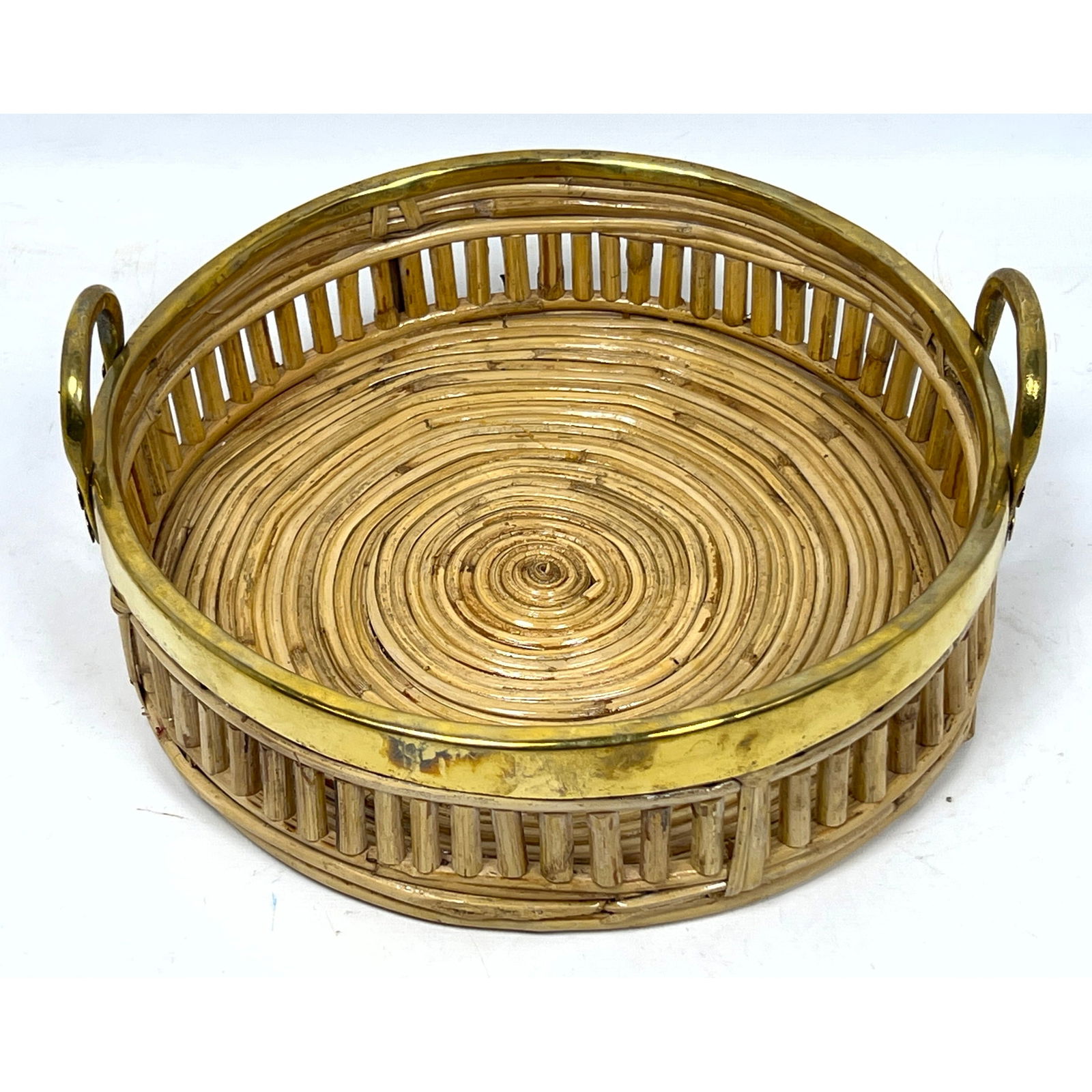 Gabriella Crespi style rattan and brass tray. Pencil Reed. (1 of 8)