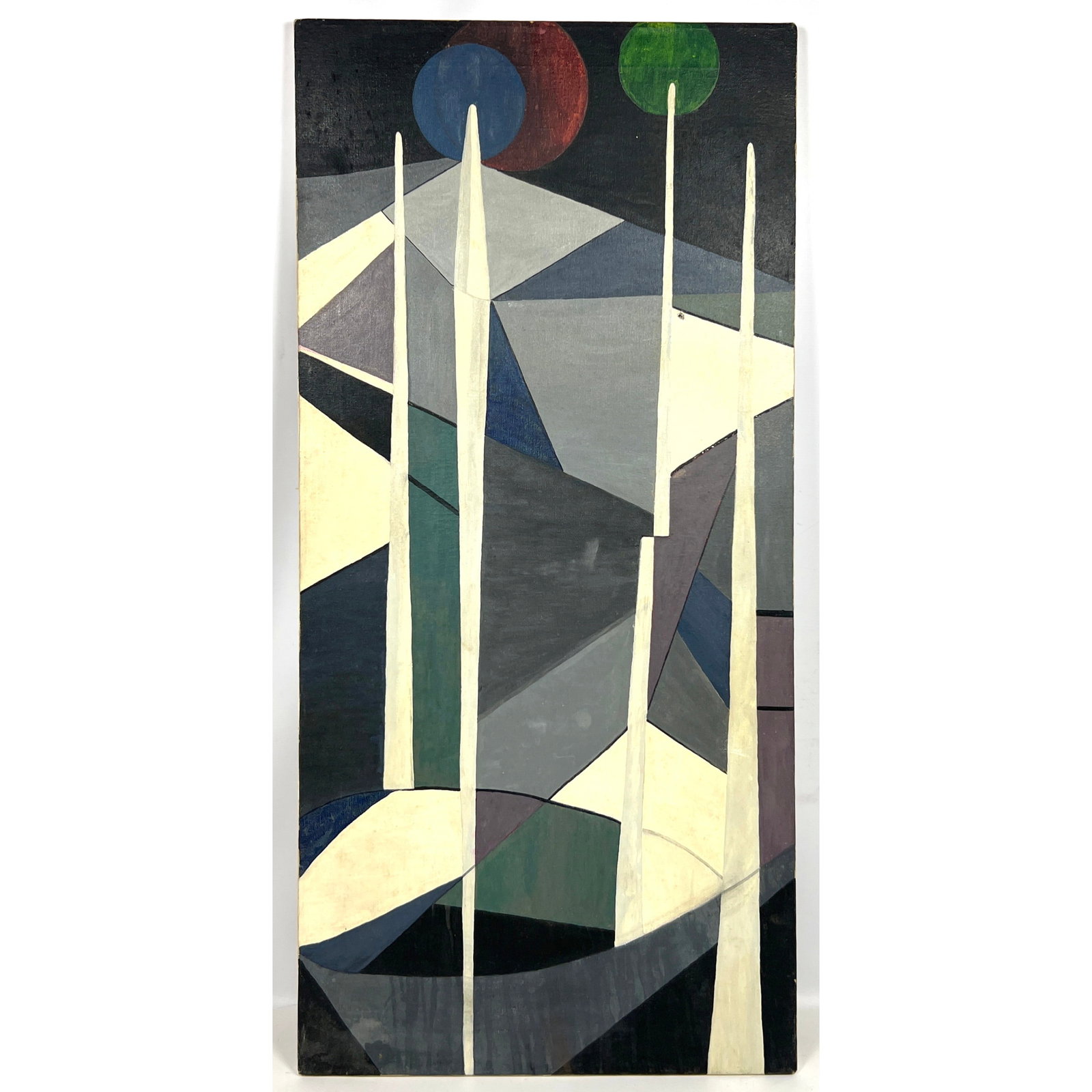 Mid Century Modern Abstract Modern Graphic Painting on Canvas.: Mid Century Modern Abstract Modern Graphic Painting on Canvas. Dimensions: Height: 36 inches, Width: 18 inches. --- - We offer curbside delivery for most items to NYC, Manhattan, Close Brooklyn, Hobok