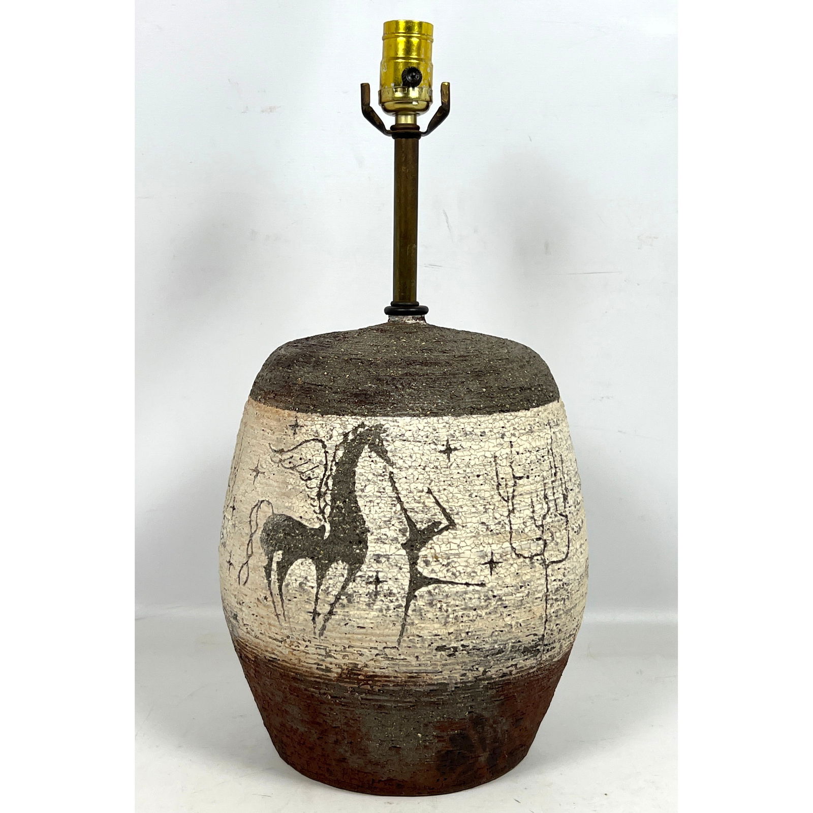 WILLIAMS MCM Ceramic Hand Crafted Lamp. Wide Decorative Band with Winged Horse, Dancer and Trees. Si (1 of 12)