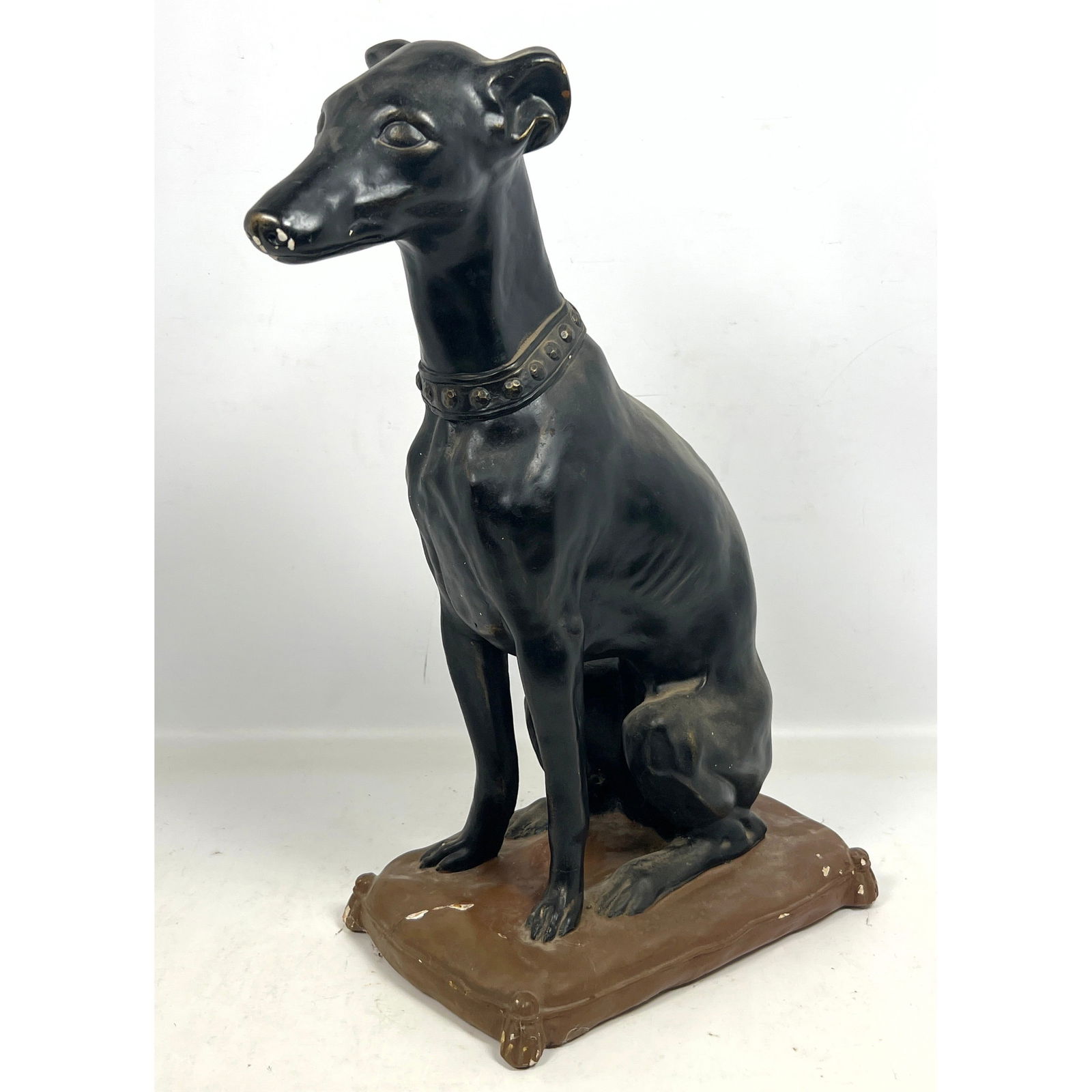 Plaster Whippet Dog Sculpture. Whippet seated on Pillow. (1 of 10)