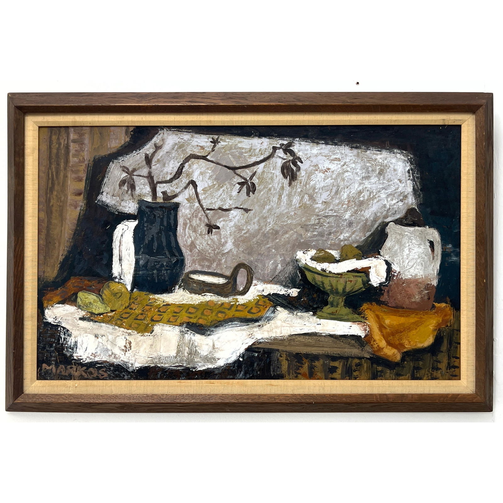 Markos Abstract Modern Still-life Painting. Mid Century Modern: Markos Abstract Modern Still-life Painting. Mid Century Modern Dimensions: Height: 24 inches, Width: 36 inches. --- - We offer curbside delivery for most items to NYC, Manhattan, Close Brooklyn, Hobok