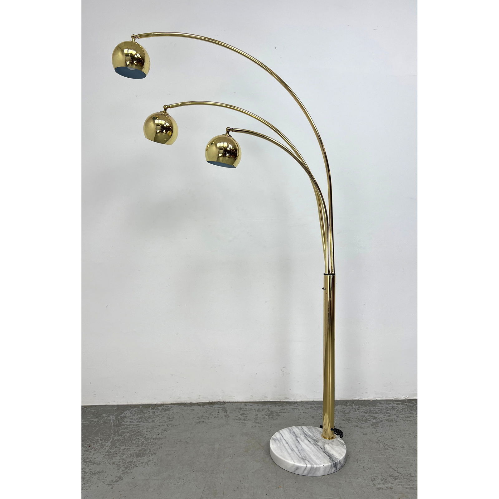 Mid Century Modern Guzzini Style Arc Floor Lamp with 3 Arms. Marble base. Ball shades. (1 of 8)