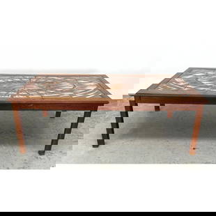 Danish Modern Teak Tile Top Coffee Table. Toften Mobelfabrikken stamp.: Danish Modern Teak Tile Top Coffee Table. Toften Mobelfabrikken stamp. Dimensions: Height: 16.5 inches, Width: 52 inches, Depth: 28 inches. --- - We offer curbside delivery for most items to NYC, Manh