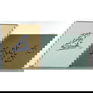 2pc Modernist Prints. RALPH M TATE Art in the Margins: John F. Kennedy's "Doodles in Dimension" 1) B: 2pc Modernist Prints. RALPH M TATE Art in the Margins: John F. Kennedy's "Doodles in Dimension" 1) Boxes with Arrows. "Three Figures Plus" 2). "Sloop" Abstract Sailboat. Both Pencil signed. Dimensions