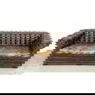 Leather Chesterfield Style Sofa Couch. Studded and Tufted.: Leather Chesterfield Style Sofa Couch. Studded and Tufted. Dimensions: Height: 27 inches, Width: 77 inches, Depth: 35 inches. - Seat Height: 15 inches --- - We offer curbside delivery for most items t