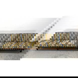 Mid Century Modern George Nelson Style Sofa with 5 seat sections on Steel frame. Each section is rem: Mid Century Modern George Nelson Style Sofa with 5 seat sections on Steel frame. Each section is removable to sit on floor for low seating. Dimensions: Height: 27.5 inches, Width: 121 inches, Depth: 3