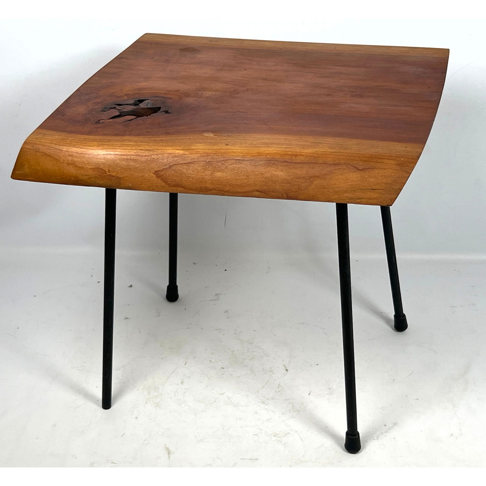 Artisan Woodworker Studio Wood Slab Side Table. Sap Edge. Black Metal Drumstick Legs. (1 of 9)
