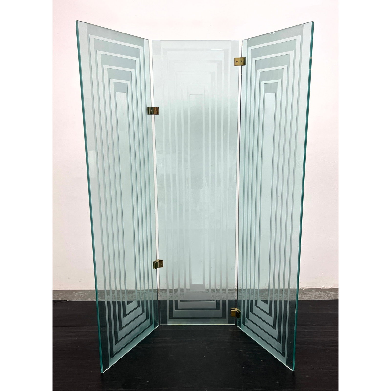 3 Glass Panel Folding Screen. Acid etched motif. (1 of 11)