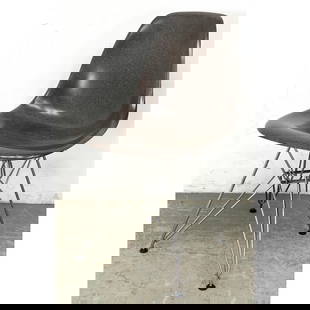 Herman Miller Eames Fiberglass Side Shell Chair with Chrome Eiffel Tower Bases. Marked: Herman Miller Eames Fiberglass Side Shell Chair with Chrome Eiffel Tower Bases. Marked Dimensions: Height: 31.5 inches, Width: 18 inches, Depth: 20.5 inches. - Seat Height: 17 inches --- - We offer cu
