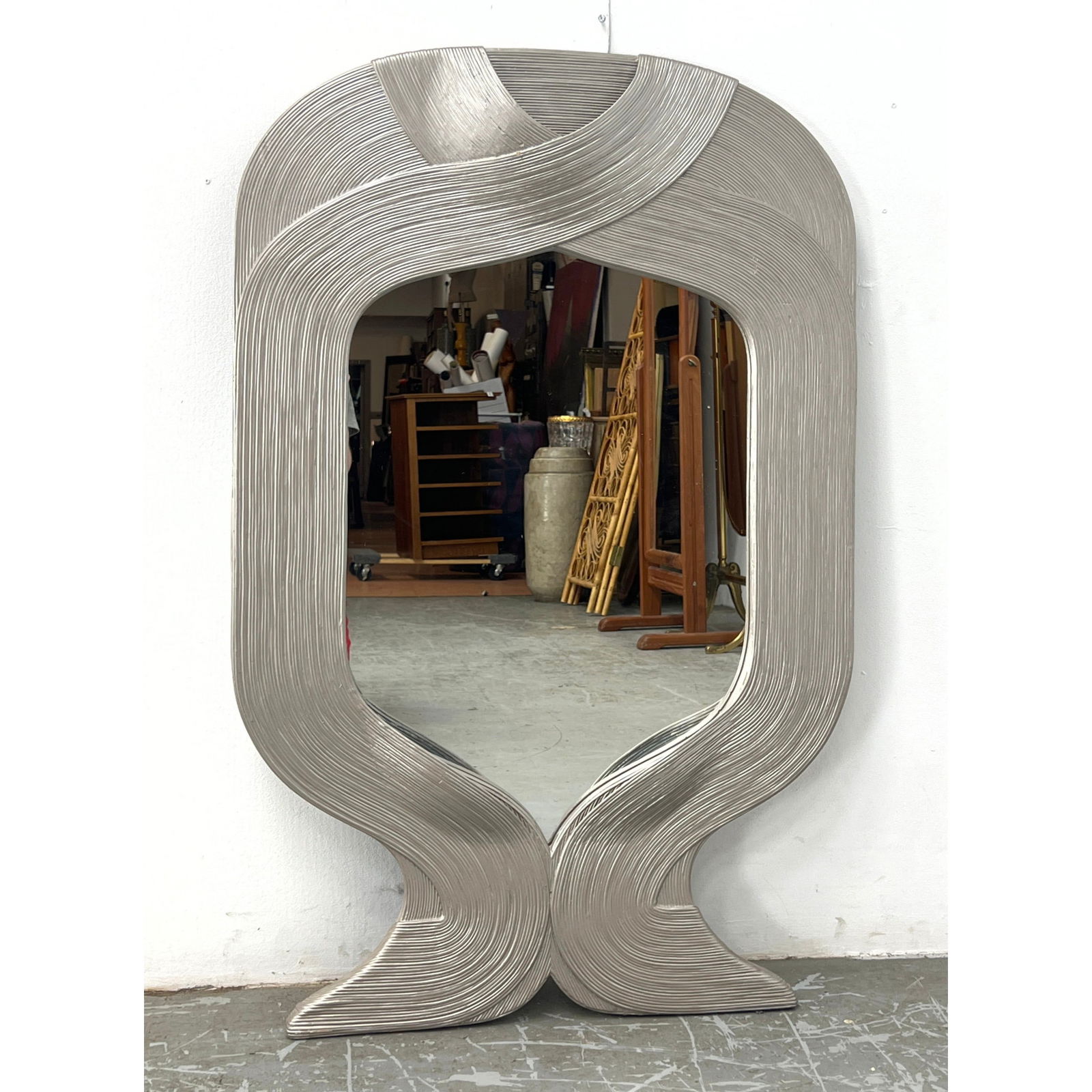 Large Pencil Reed Style Wall Mirror. Wide Ribbon Style. Silver finish. (1 of 11)