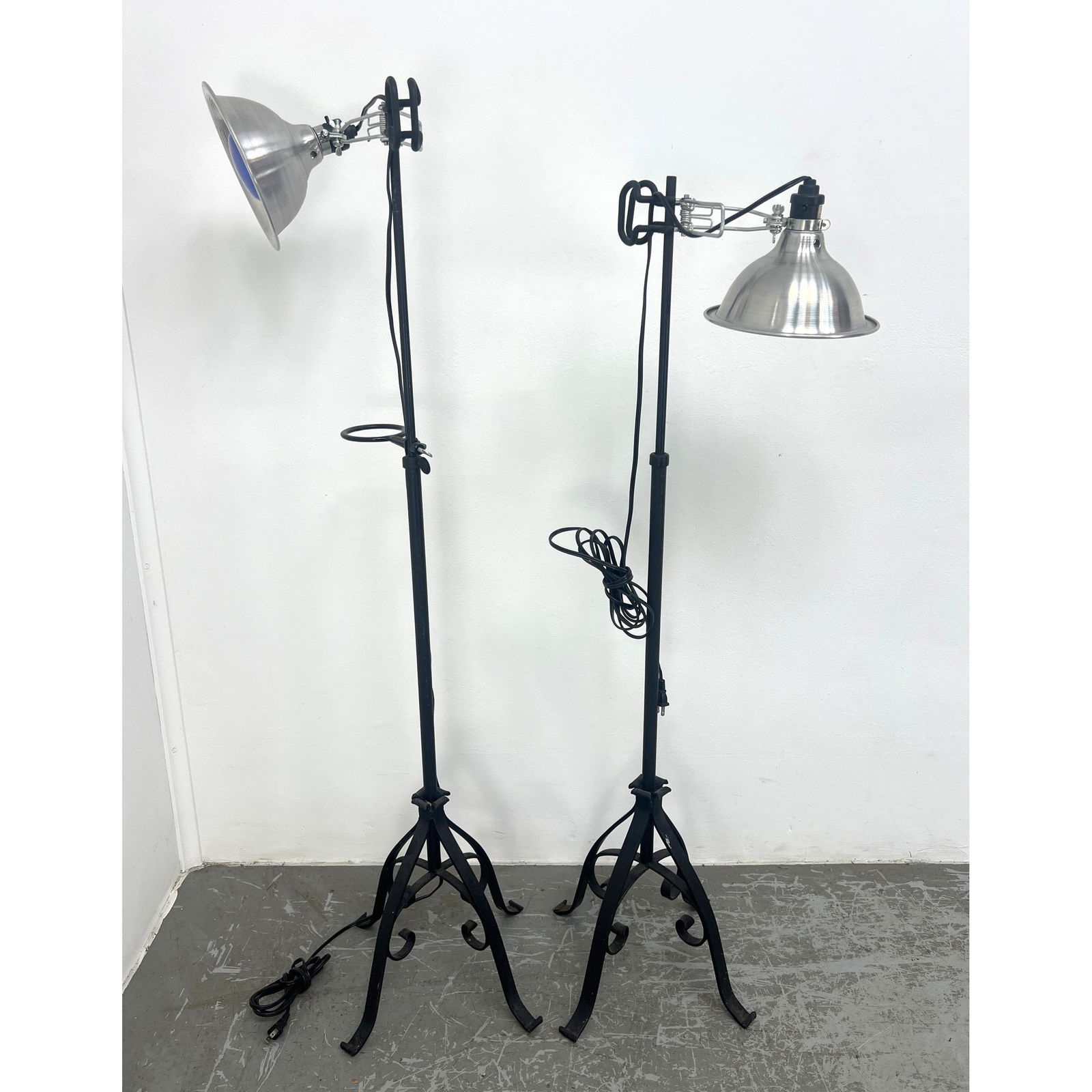 Pair adjustable task Work Light on Wrought Iron Bases. (1 of 9)