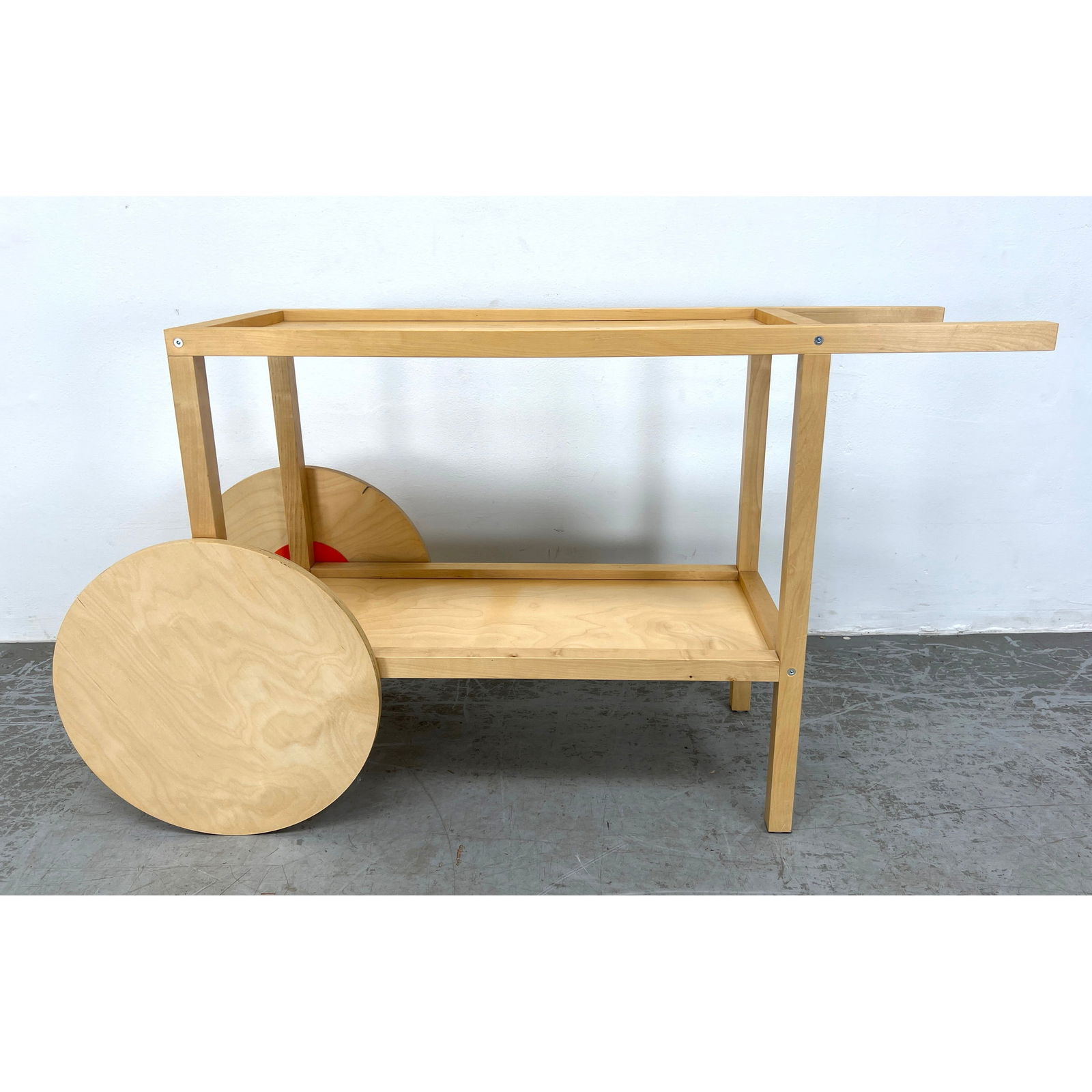 IKEA Trendig Blond Wood Rolling Serving Cart. Large oversized wood wheels. Label. (1 of 9)