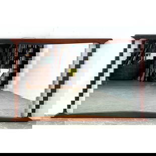 Elegant Wood Framed Wall Mirror. Sinuous Frame supports suspended mirror.: Elegant Wood Framed Wall Mirror. Sinuous Frame supports suspended mirror. Dimensions: Height: 32.5 inches, Width: 56.25 inches, Depth: 1.25 inches. --- - We offer curbside delivery for most items to N