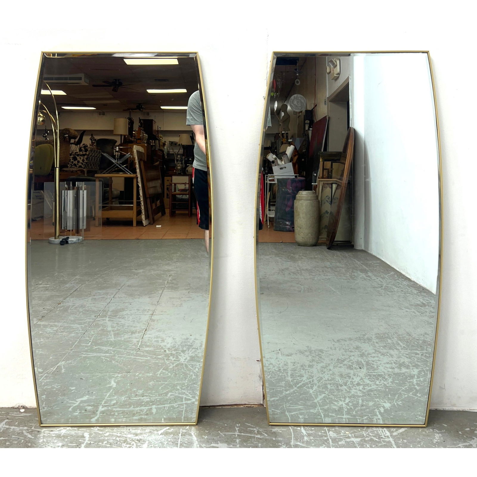Pair Mid Century Modern Wall Mirrors with Thin Metal Frames and Bow Sides. (1 of 11)