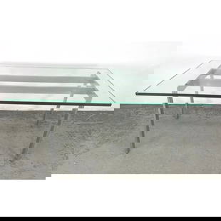 Steel and Glass Coffee Table. Kjaerholm style.: Steel and Glass Coffee Table. Kjaerholm style. Dimensions: Height: 22 inches, Width: 30 inches, Depth: 48 inches. --- - We offer curbside delivery for most items to NYC, Manhattan, Close Brooklyn, Hob