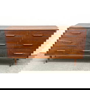 Mid Century Modern Walnut 9 Drawer Dresser: Mid Century Modern Walnut 9 Drawer Dresser Dimensions: Height: 30 inches, Width: 59 inches, Depth: 17.25 inches. --- - We offer curbside delivery for most items to NYC, Manhattan, Close Brooklyn, Hobo