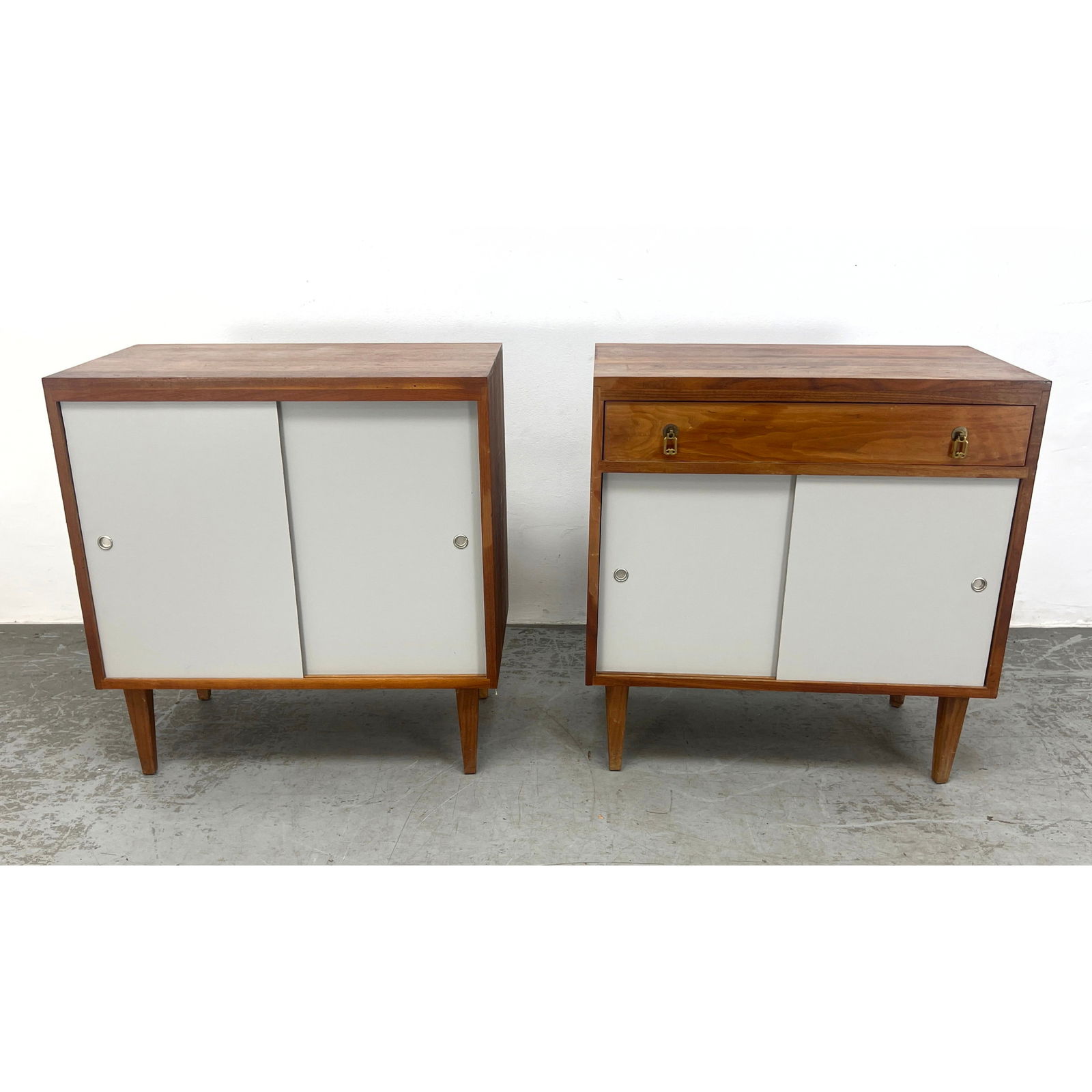 2pcs Mid Century Modern Walnut Cabinets, Sliding Laminate Doors (1 of 14)