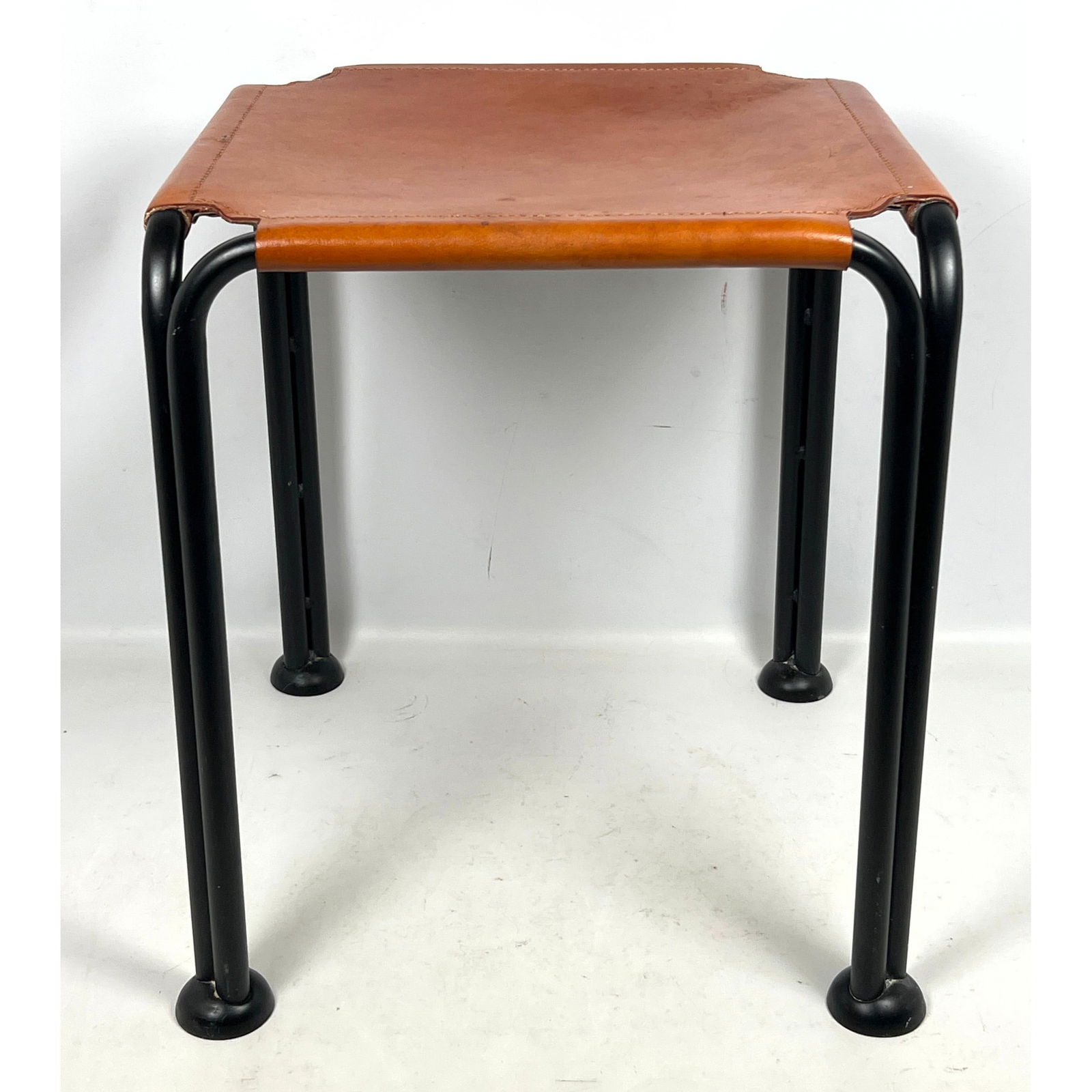 Brown Leather Contemporary Stool. Black Metal Tube Frame. (1 of 12)