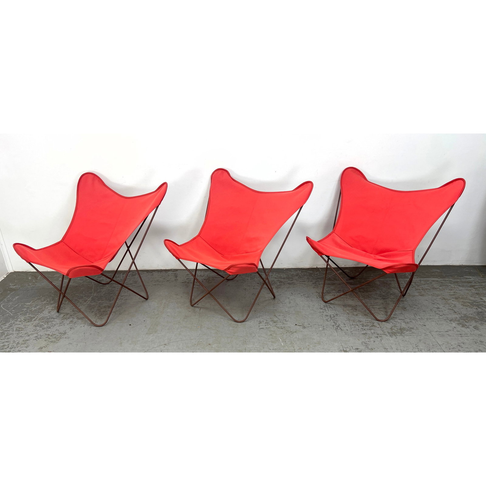 Set 3 Canvas and Iron Butterfly Chairs.: Set 3 Canvas and Iron Butterfly Chairs. Dimensions: Height: 34.5 inches, Width: 32 inches, Depth: 32 inches. --- - We offer curbside delivery for most items to NYC, Manhattan, Close Brooklyn, Hoboken 