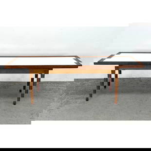Declaration by DREXEL American Modern Walnut Coffee Table. White Laminate Top. Marked.: Declaration by DREXEL American Modern Walnut Coffee Table. White Laminate Top. Marked. Dimensions: Height: 16 inches, Width: 48 inches, Depth: 16 inches. --- - We offer curbside delivery for most item