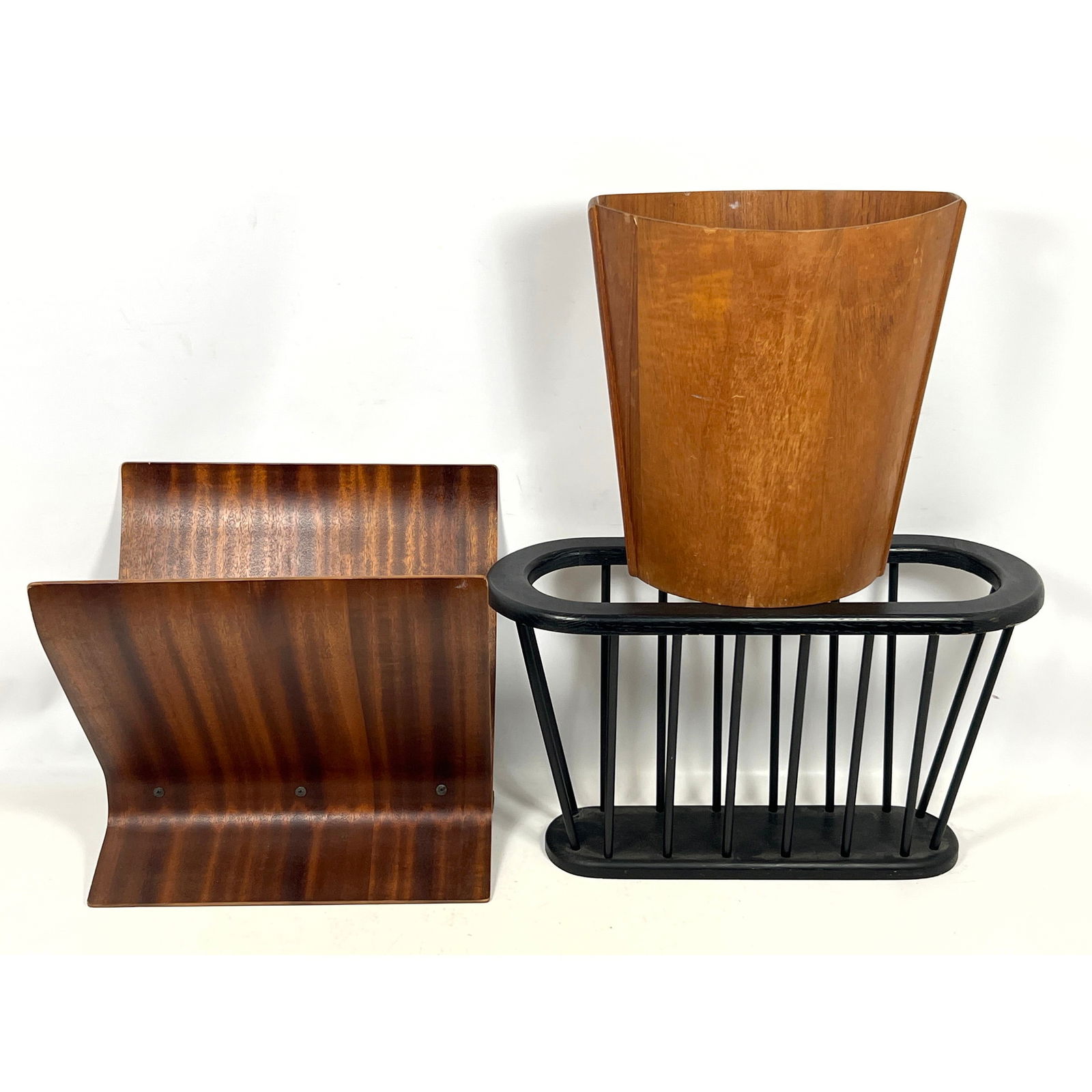 3pcs Mid Century Modern Magazine Racks and Waste Bin.: 3pcs Mid Century Modern Magazine Racks and Waste Bin. Dimensions: Height: 15 inches, Width: 13 inches, Depth: 15.75 inches. --- - We offer curbside delivery for most items to NYC, Manhattan, Close Bro