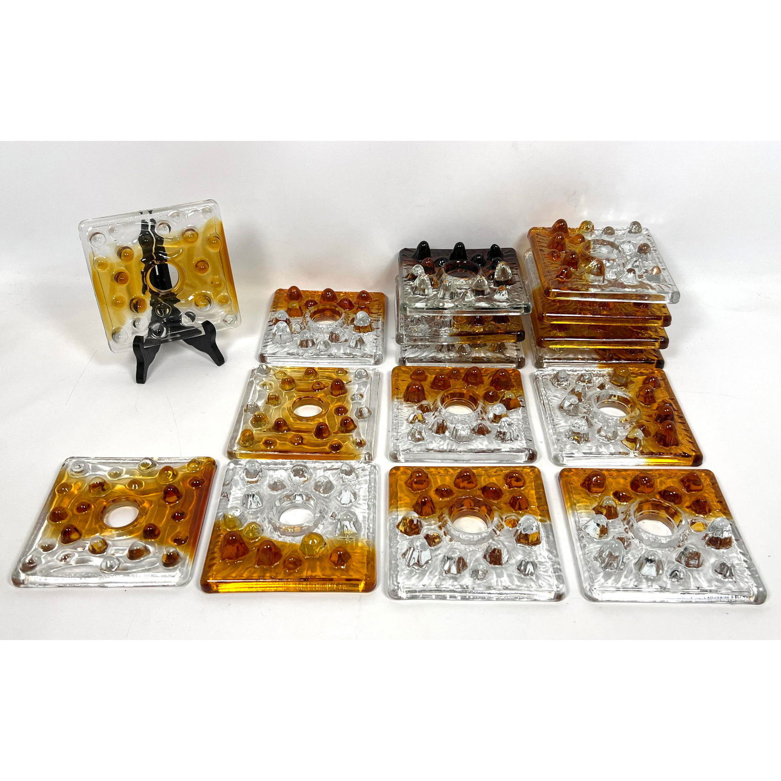 16 Dimpled Colored Glass Squares. Used as "shades" for Lighting, Wall Sconces. in style of Mazzega, (1 of 13)