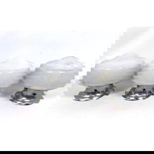 Set 3 Art Deco ceiling lamps with milk glass shades.: Set 3 Art Deco ceiling lamps with milk glass shades. Dimensions: Height: 8 inches, Width: 9 inches, Depth: 9 inches. --- - We offer curbside delivery for most items to NYC, Manhattan, Close Brooklyn,