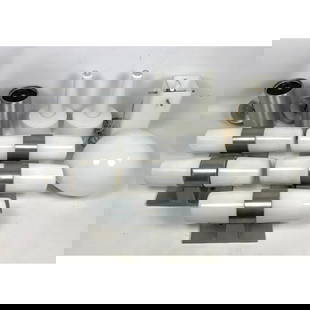 Collection MCM Wall Sconces, Light Fixtures. Many Marked LIGHTOLIER. Some with Stainless Trim.: Collection MCM Wall Sconces, Light Fixtures. Many Marked LIGHTOLIER. Some with Stainless Trim. Dimensions: Height: 6 inches, Width: 12.5 inches, Depth: 4 inches. --- - We offer curbside delivery for m