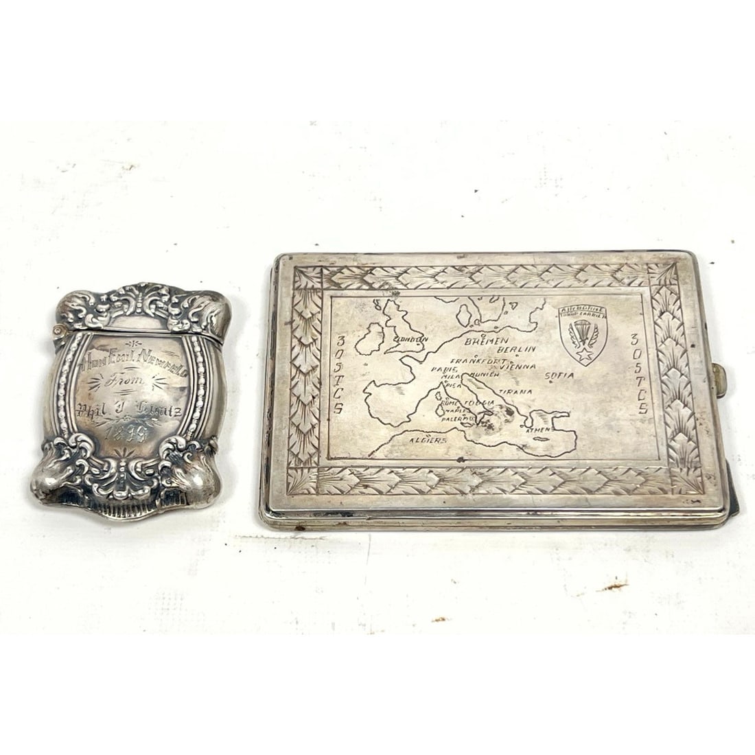 2pcs Antique Silver.  Sterling match safe.  800 Silver Cigarette Case. (1 of 17)