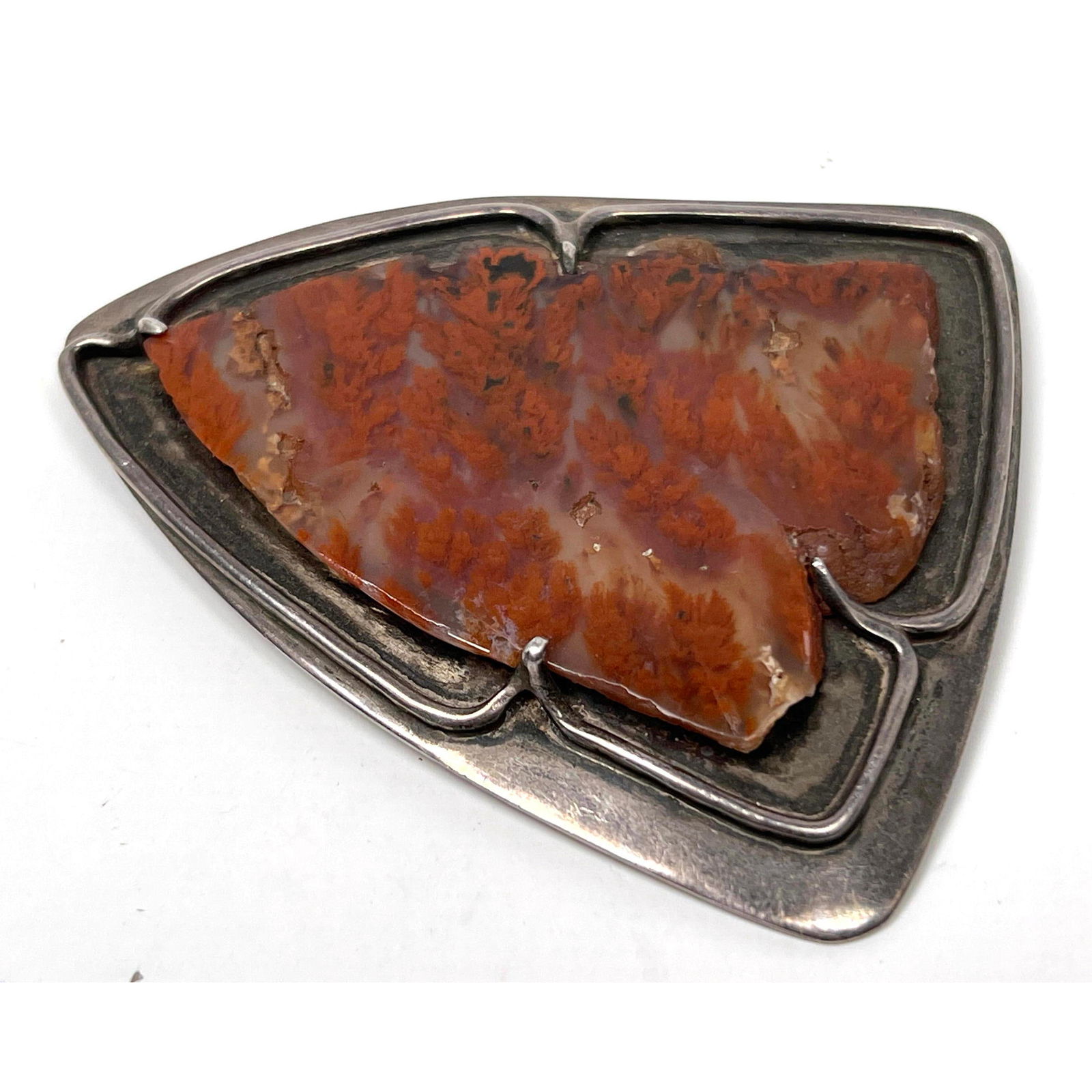 Large Sterling Framed Agate Studio Hand Made Pin Pendant. Marked Sterling (1 of 7)