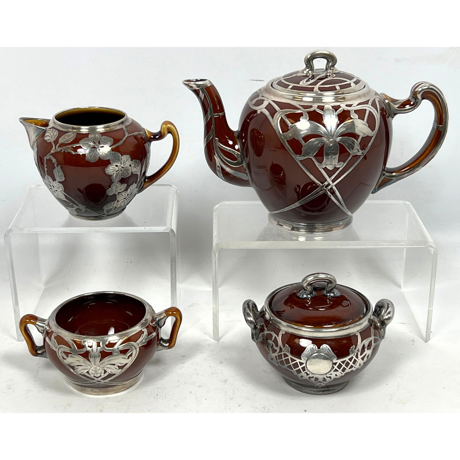 Art Nouveau Lenox Sterling Overlay Tea Set. Orchid design. (1 of 19)
