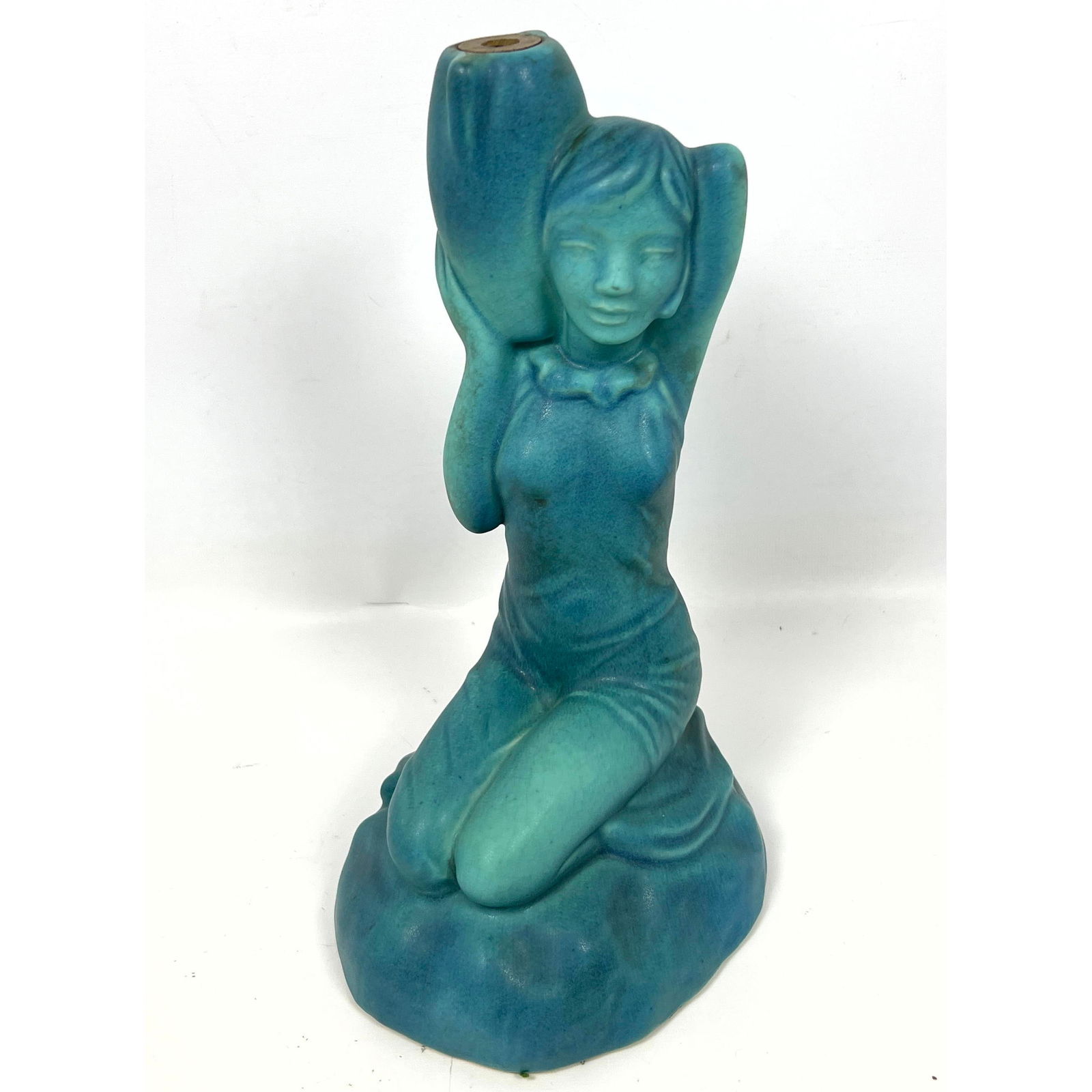 VAN BRIGGLE Damsel of Damascus: Pottery Lamp Base. Signature blue Turquoise Glaze. (1 of 12)