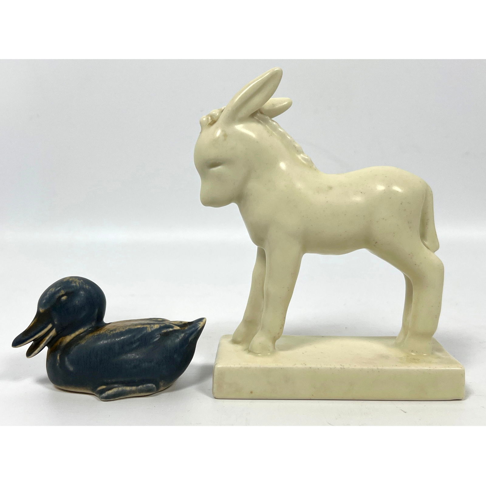 2pc ROOKWOOD Pottery Figural Sculptures. Donkey Figure. Low Duck Figure. Each Signed.  Louise Abel D (1 of 15)