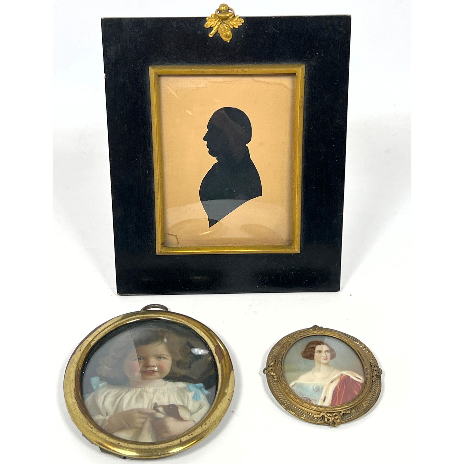 3pcs Antique Miniature Portraits. Silhouette, etc. (1 of 12)