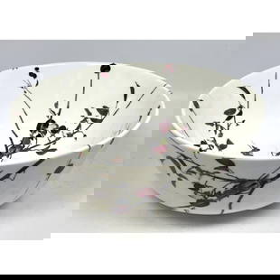 ROYAL DOULTON "The Wyeth Bowl". Large Porcelain Center Bowl with Apple Tree Motif. Marked.: ROYAL DOULTON "The Wyeth Bowl". Large Porcelain Center Bowl with Apple Tree Motif. Marked. Dimensions: Height: 5.5 inches, Width: 13 inches, Depth: 13 inches. --- US Packing and Shipping charge: In ho