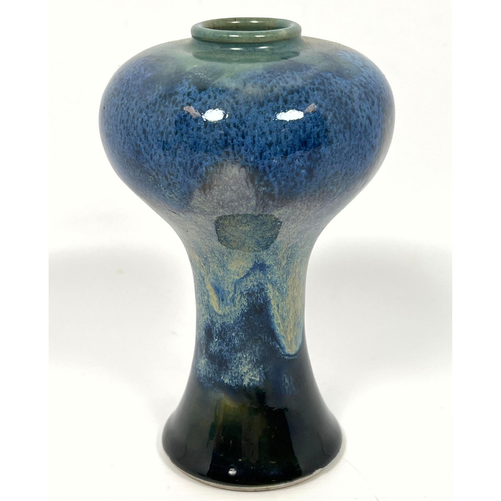 Asian Glazed Vintage Pottery Vase. Swollen top. Unknown Maker's Cipher Mark. (1 of 8)