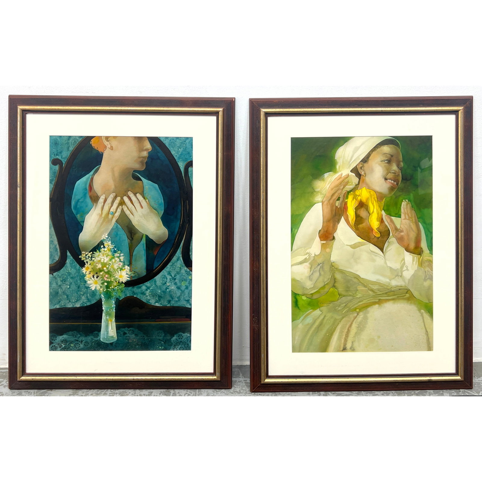 2pcs BOB DACEY Watercolor Paintings. Franklin Library illustrations.: 2pcs BOB DACEY Watercolor Paintings. Franklin Library illustrations. Dimensions: Frame Height: 36 inches, Frame Width: 26 inches, Depth: 2 inches. - Image Size: Image Height: 27 inches, Image Width: 1