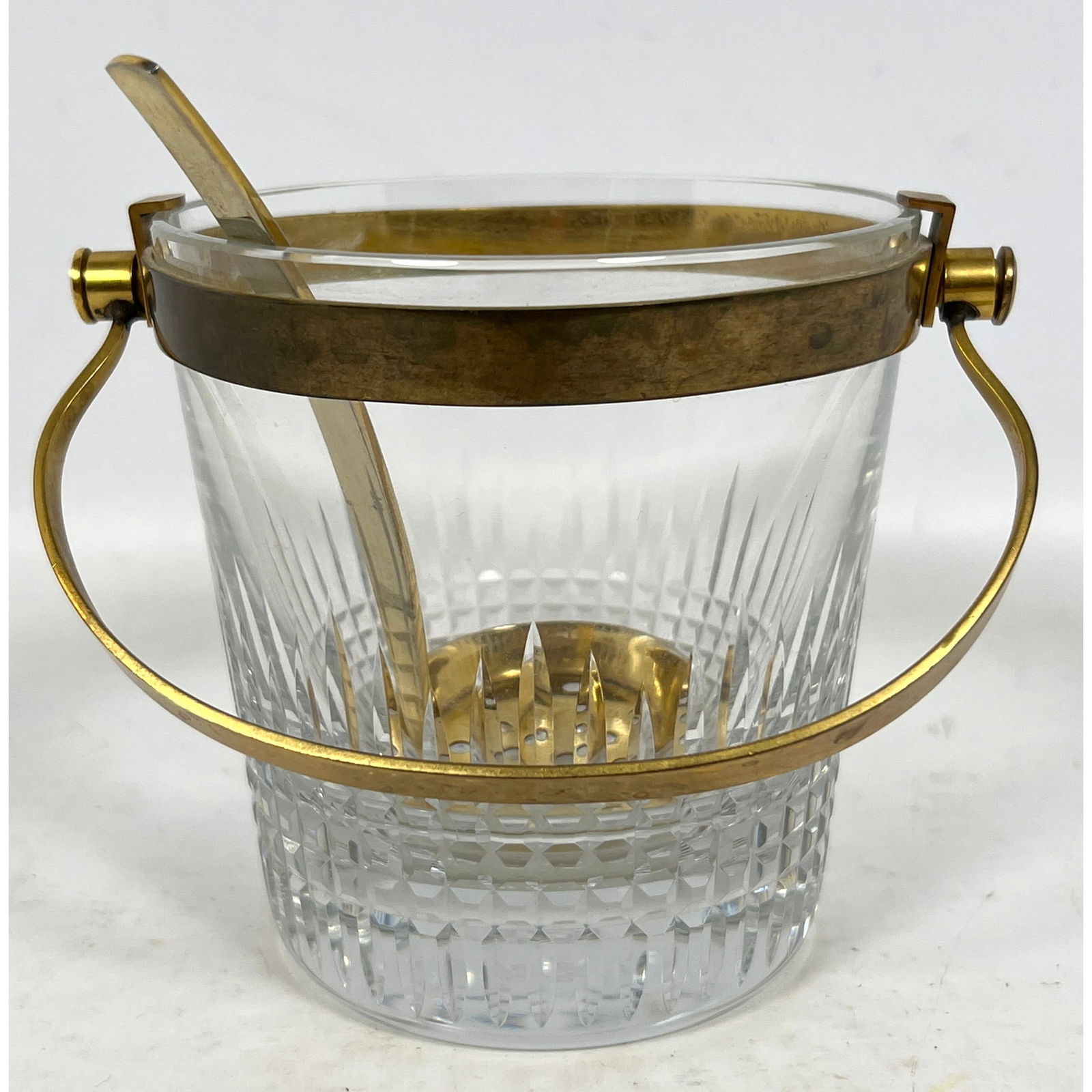 BACCARAT French Crystal Ice Bucket. Brass Trim, Handle and Ice Scoop. Marked. (1 of 10)