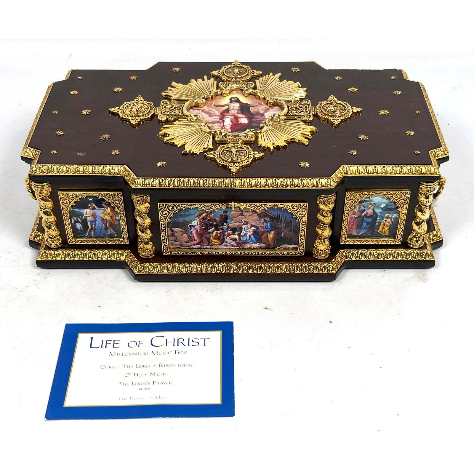Life of Christ Millennium Music Box. Franklin Mint. Authorized by the Vatican Museum. Numbered 855/: Life of Christ Millennium Music Box. Franklin Mint. Authorized by the Vatican Museum. Numbered 855/1000. Anno Domini 2000. see the video. https://youtube.com/watch?v=cW5QW0vq8XQ Dimensions: Height: 4