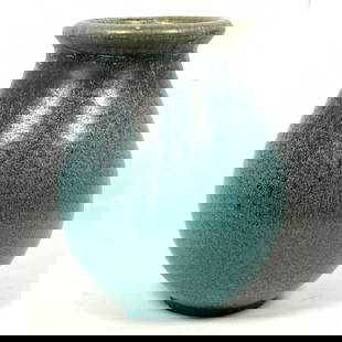Drip Glaze Stoneware Pottery Vase. Heavy Thick Vessel. Not Marked.  Galloway style.: Drip Glaze Stoneware Pottery Vase. Heavy Thick Vessel. Not Marked. Galloway style. Dimensions: Height: 11 inches, Width: 9 inches, Depth: 9 inches. --- US Packing and Shipping charge: In house shippin