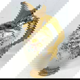 Doulton Burslem England Art Pottery Ewer.  Pitcher decorated with Gilt Dragon. Great dimensional fig: Doulton Burslem England Art Pottery Ewer. Pitcher decorated with Gilt Dragon. Great dimensional figure of dragon. Dimensions: Height: 9.5 inches, Width: 4 inches, Depth: 6 inches. --- US Packing and S