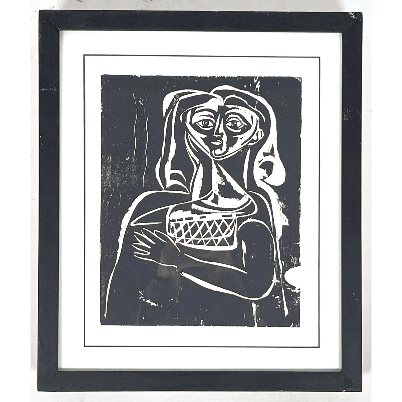 Woodblock Portrait Print. Cubist Modernist. Nicolas Tobaz?on Chevalier: Woodblock Portrait Print. Cubist Modernist. Nicolas Tobaz?on Chevalier Dimensions: Frame Height: 14 inches, Frame Width: 12 inches, Depth: 3 inches. - Image Size: Image Height: 9.25 inches, Image Widt