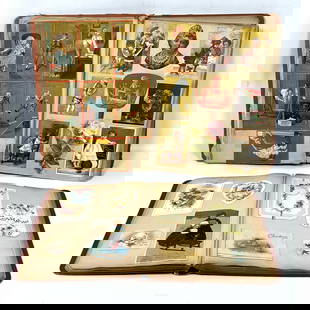2 extensive Victorian scrapbooks with cards, valentines, postcards, etc. 19th century: 2 extensive Victorian scrapbooks with cards, valentines, postcards, etc. 19th century --- US Packing and Shipping charge: In house shipping available. Will be calculated once destination known. Plus r