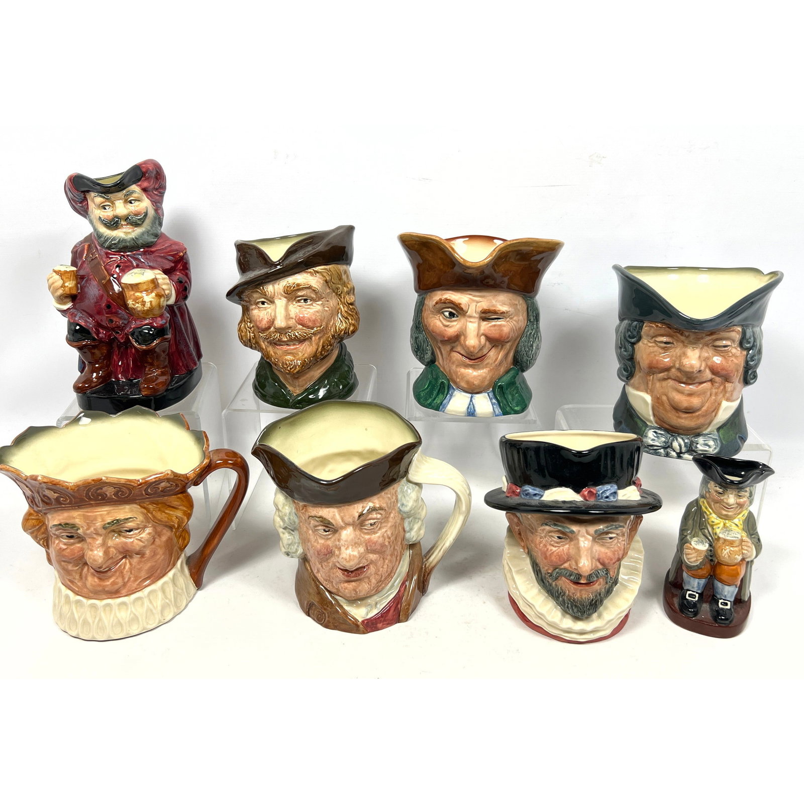8pcs Royal Doulton Toby Mugs.: 8pcs Royal Doulton Toby Mugs. Dimensions: Height: 6 inches, Width: 7 inches, Depth: 5 inches. --- US Packing and Shipping charge: In house shipping available. Will be calculated once destination known