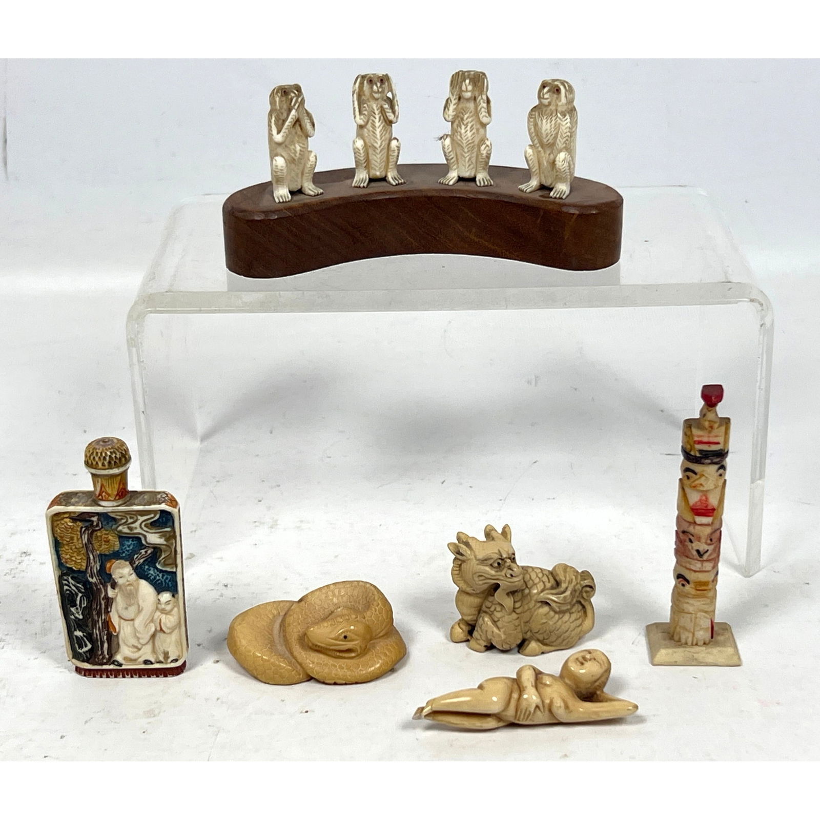 6pcs Asian Carved Objects and Figures. Snuff Bottle, Netsules, Etc. (1 of 20)