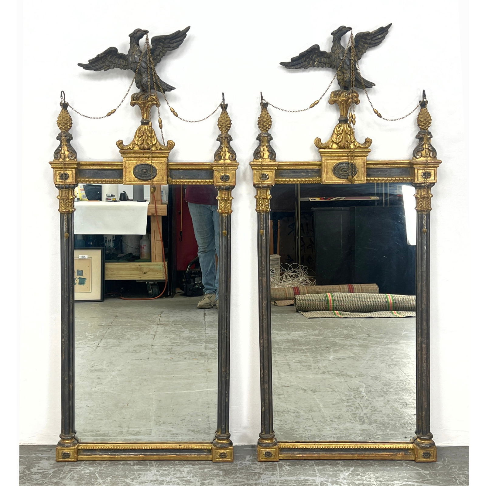 Pair Vintage Firenze Italy Federal Style Carved Wood Wall Mirrors. (1 of 19)
