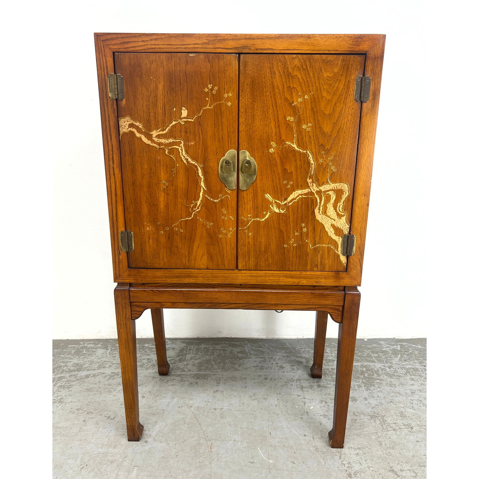 Asian Style Paint Decorated Bar Cabinet. 2 Doors over long leg base. (1 of 8)